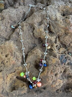 Multicolor Glass Bead Silver-Tone Necklace